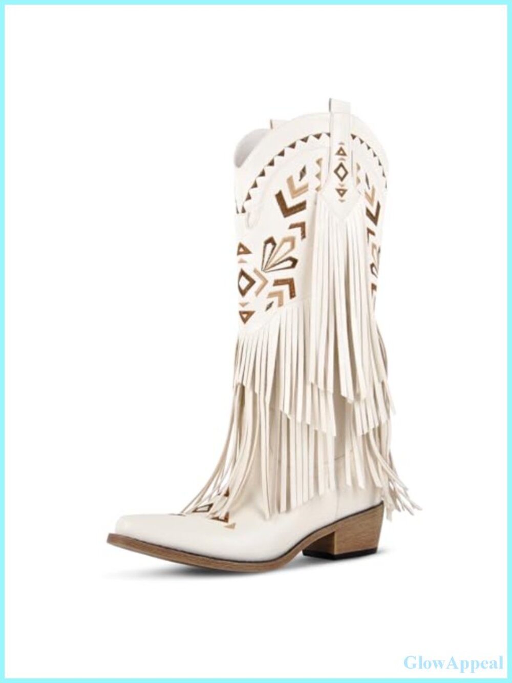 Fringe Cowboy Knee High Boots Chunky Heel Embroidered Snip Toe Western